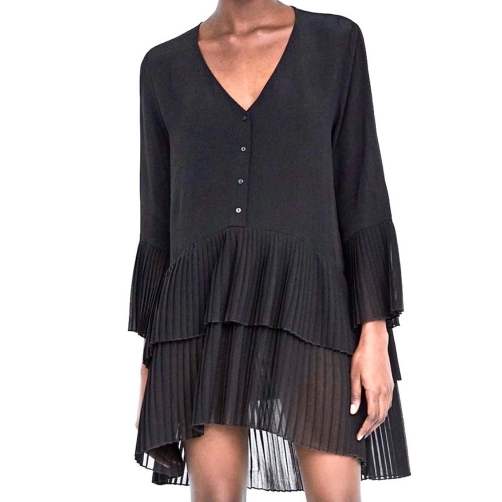 ZARA Black Pleated Blouse Dress